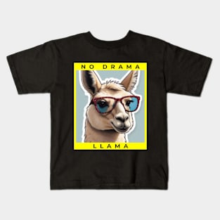 No Drama Llama Funky Alpaca Sunglasses Yellow Black Kids T-Shirt